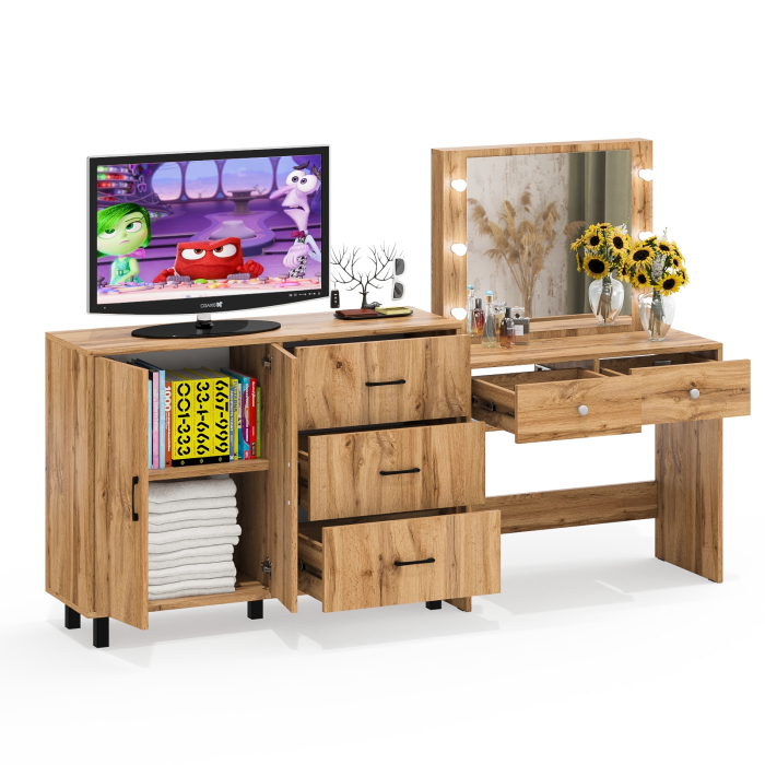 С зеркалом, Комод 123-1204 и косметический столик с подсветкой СТ-5