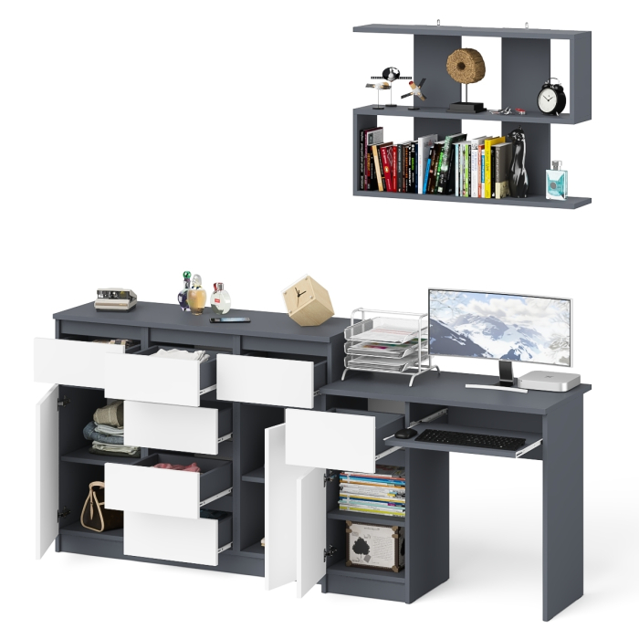 Прямые компьютерные столы, Навесная полка 900 Мори со столом компьютерным МС-1 левый и комодом МК1200.4