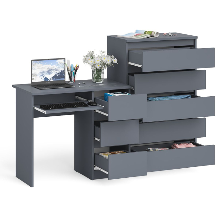 Домашние кабинеты, Высокий комод Мори на 700 5 ящиков и компьютерный стол Мори МС-6 тумба справа