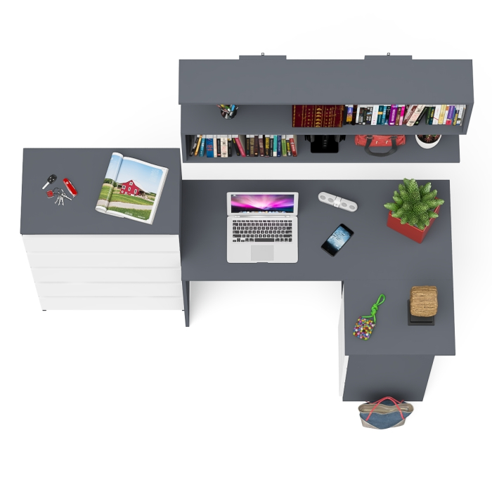 Домашние кабинеты, Комод Мори МК700.5 со столом компьютерным угловым МС-16 правым и открытой полкой 1200