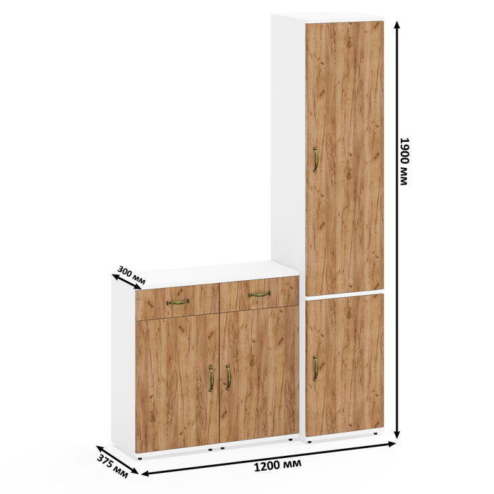 Домашние кабинеты, Узкий шкаф 21Б и две тумбы с нишами и ящиками Лидер-8