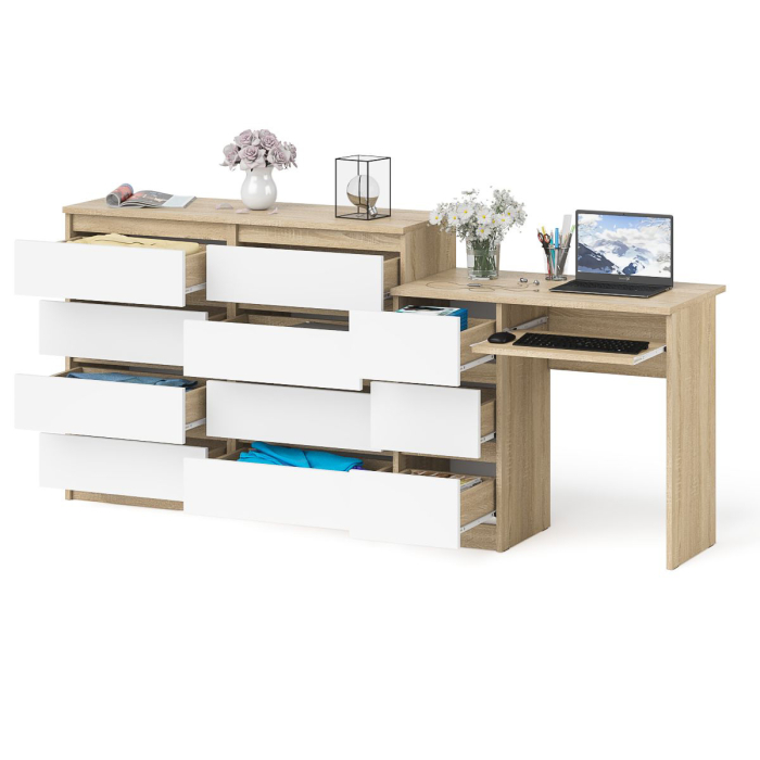 Домашние кабинеты, Комод Мори 1200-8 и стол компьютерный МС-6 3 ящика слева