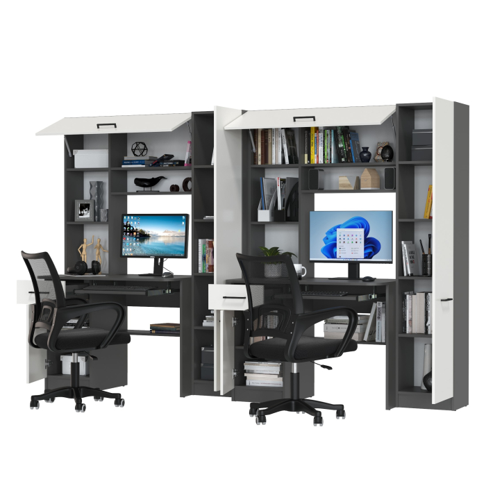 Прямые компьютерные столы, Столы рабочие для двоих с компьютерными креслами Aльфа