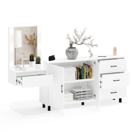 Косметический навесной столик с подсветкой и комод с ящиками и дверками 123-1604