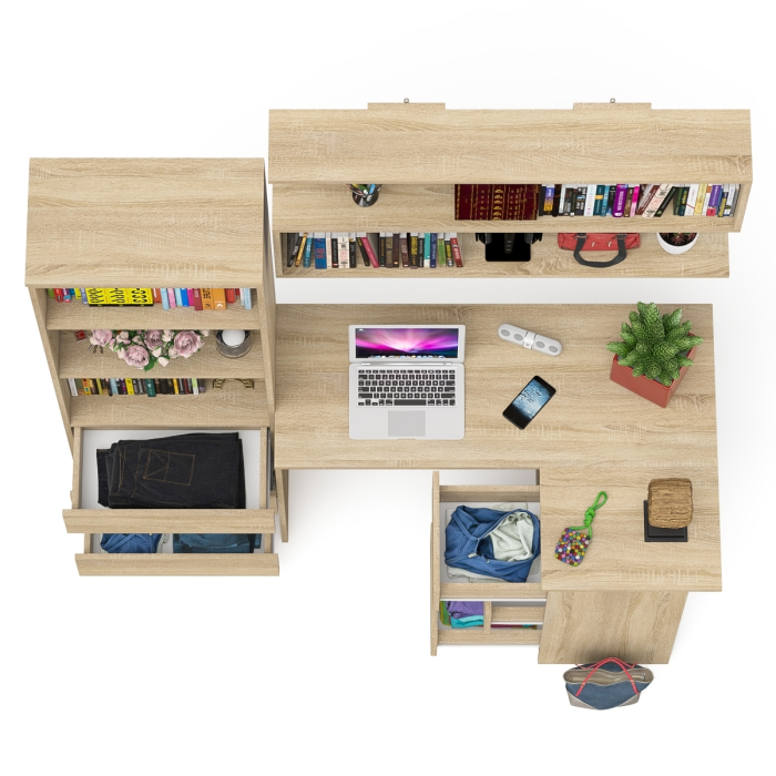 Домашние кабинеты, Рабочее место с угловым столом Мори МС-16 правым со стеллажом и полкой