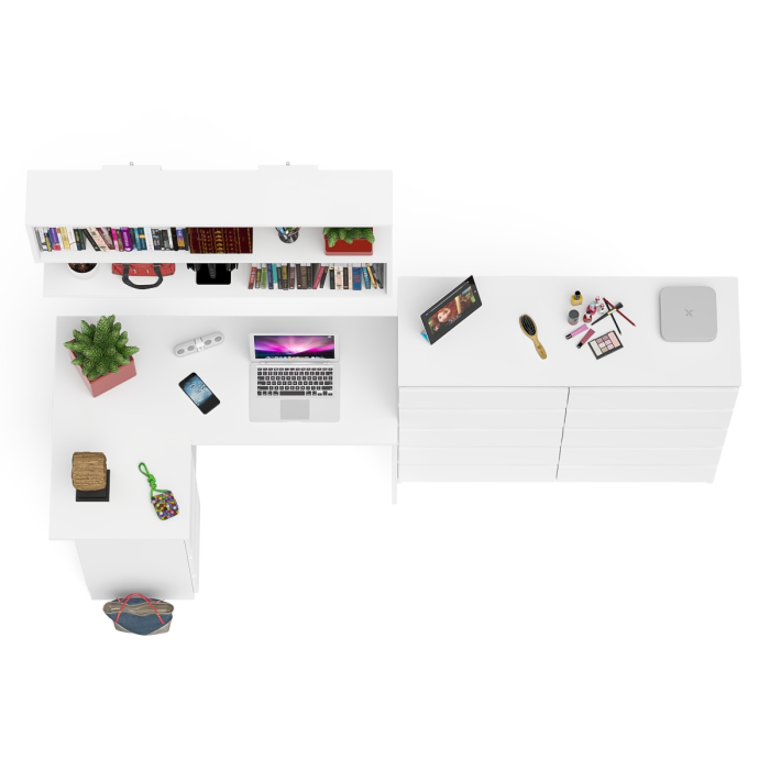 Домашние кабинеты, Стол угловой компьютерный Мори МС-16 левый с комодом на 10-ть ящиков и полкой на 1200