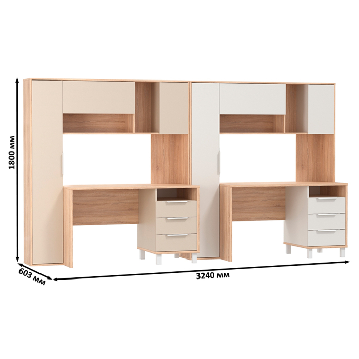 Детские столы, Компьютерные столы для домашнего офиса с тумбочками Комфорт 12.95N