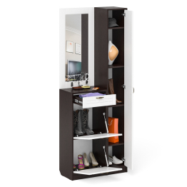 Высокая обувница с зеркалом и пеналом П-6 № 23 МДФ фрезеровка прованс