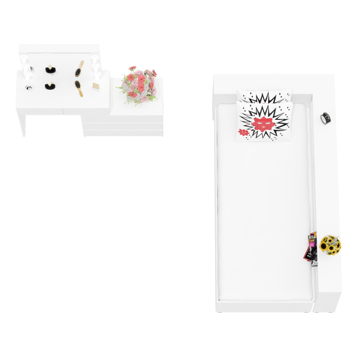 Спальные гарнитуры, Столик косметический с лампочками 110 и Ксения 900 односпальная кровать с ящиками и прикроватным блоком