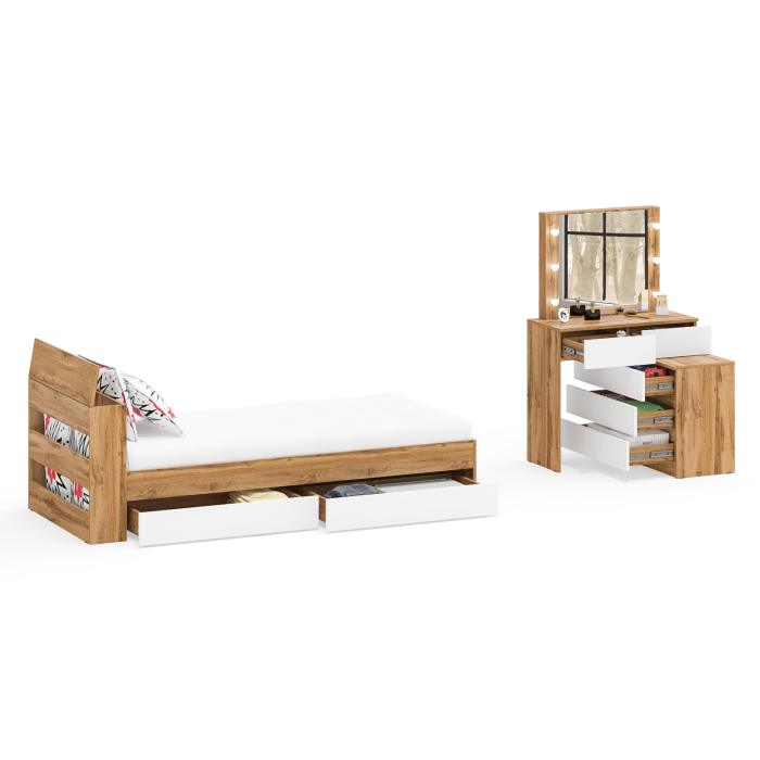 Спальные гарнитуры, Стол косметический с подсветкой 110 с кроватью с выдвижными ящиками Ксения 900