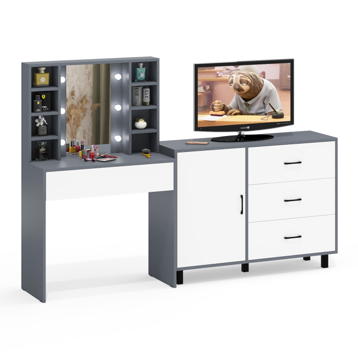 Туалетные столики, Туалетный столик с подсветкой 115 и комод с дверкой и 3-мя ящиками 122-1204