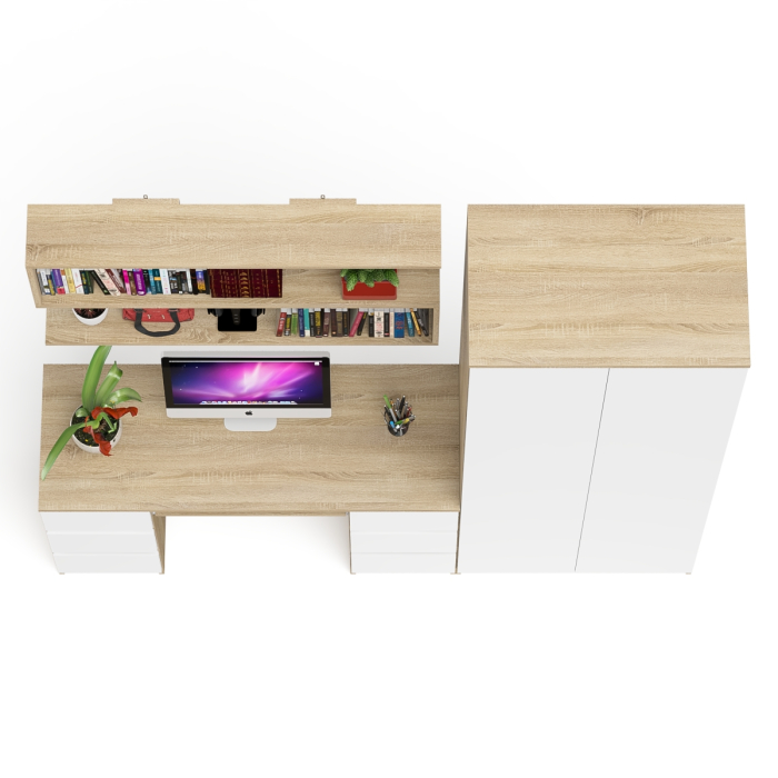 Домашние кабинеты, Платяной шкаф две двери Мори МШ800.1 с компьютерным столом и полкой навесной