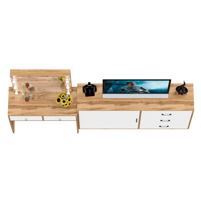 Туалетные столики, Косметический столик с лампочками СТ-5 и комод-тумба 122-1504