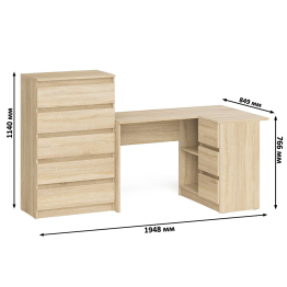 Высокий комод 700 пять ящиков и угловой компьютерный стол МС-16 правый серии Мори