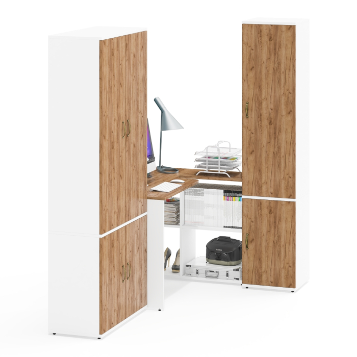 Домашние кабинеты, Узкий шкаф для документов с рабочим столом и шкафом с выдвижной штангой и полками 20Б Лидер-8