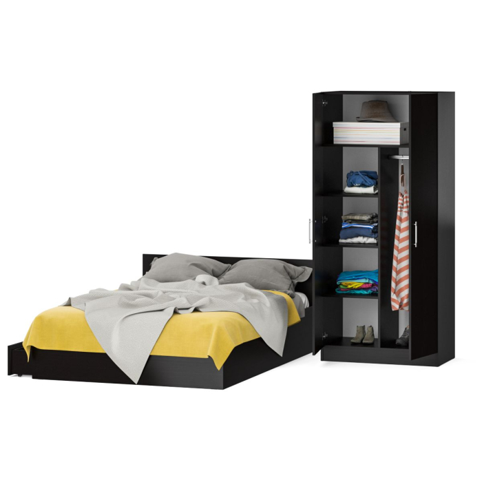 Спальные гарнитуры, Двуспальная Кровать с ящиками 1400 со шкафом для одежды 2-х створчатым Стандарт