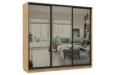 Шкаф-купе Премьер 58 (01ЗГ;01ЗГ;01ЗГ) фасады зеркало графит/трёхдверный/Профиль чёрный муар