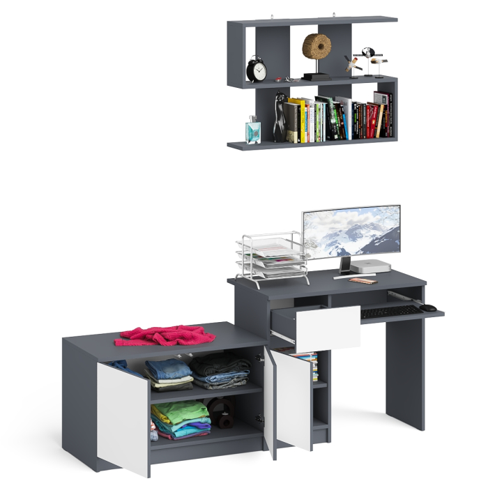 Прямые компьютерные столы, Компьютерный стол Мори МС-1 левый с тумбой две дверки и полкой