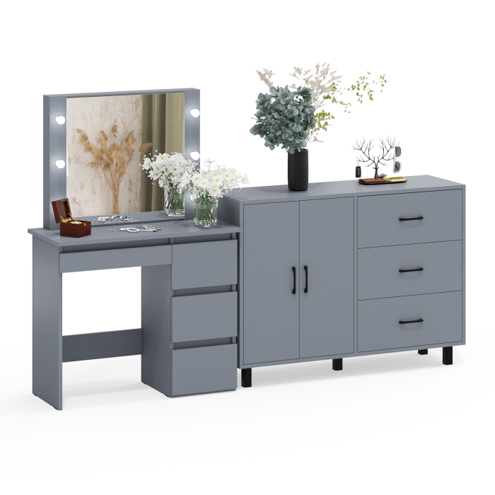 С зеркалом, Комод-тумба 123-1204 и столик косметический с подсветкой и зеркалом Сура