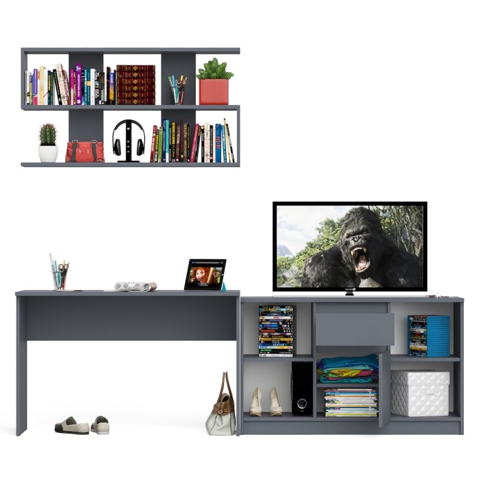 Прямые компьютерные столы, Тумба большая с дверками и нишами с письменным столом Мори и верхней полкой на 1200