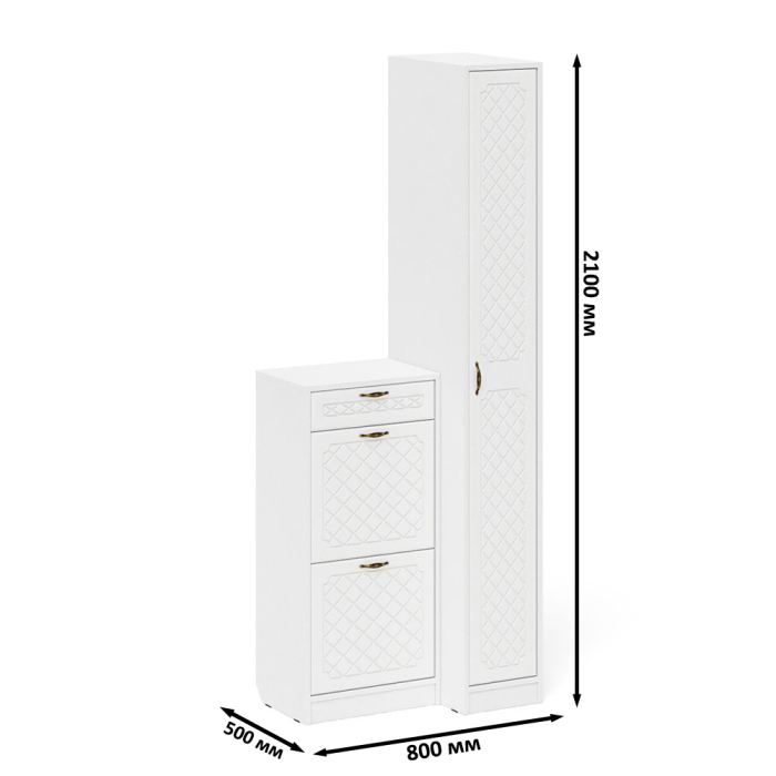 Прихожие, Обувница П-6 с пеналом П-6-500 фрезеровка ромб