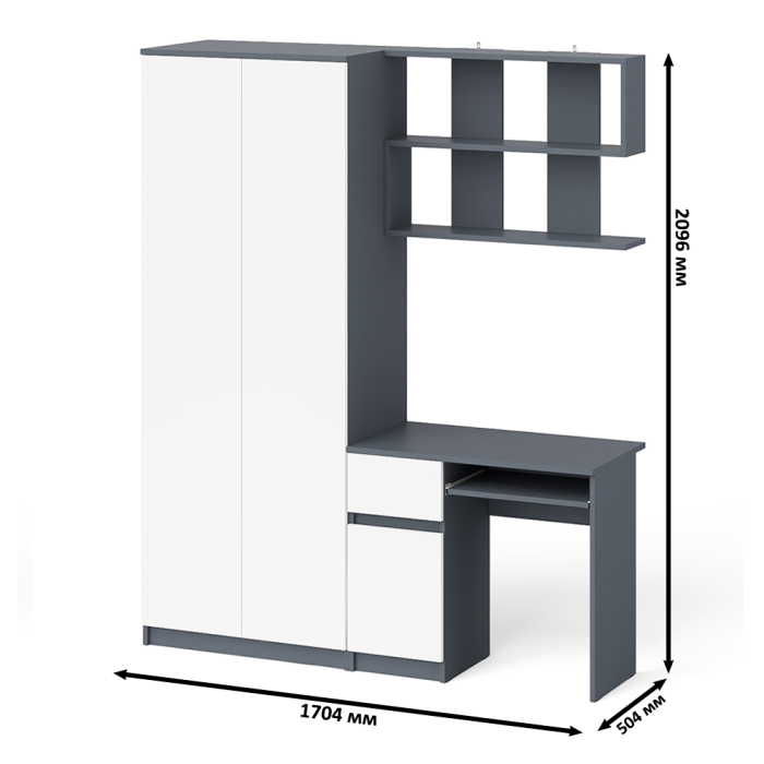 Домашние кабинеты, Стол компьютерный Мори МС-1 тумба слева с полкой навесной и шкафом две двери