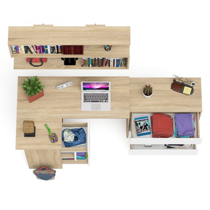 Домашние кабинеты, Комод на три ящика Мори МК800.1 с компьютерным столом для работы левый и открытой полкой