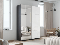 Шкафы-купе 2-х дверные, Шкаф-купе Прайм 2х дверный Зеркало/Белый Глянец 140х57х230