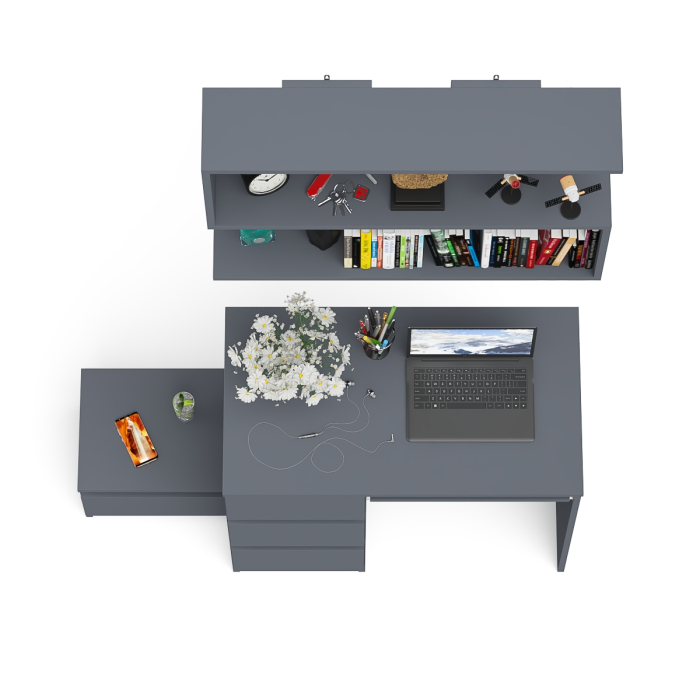 Прямые компьютерные столы, Стол компьютерный три ящика МС-6 левый с тумбочкой ТМП400 и навесной полкой 900 Мори