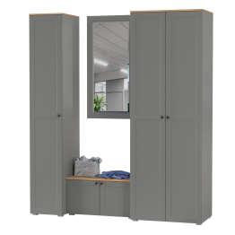 Шкаф 2-х дверный с тумбой и зеркалом и пеналом для прихожей Остин