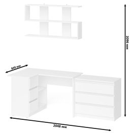 Комод на три ящика Мори МК800.1 с компьютерным столом для работы левый и открытой полкой