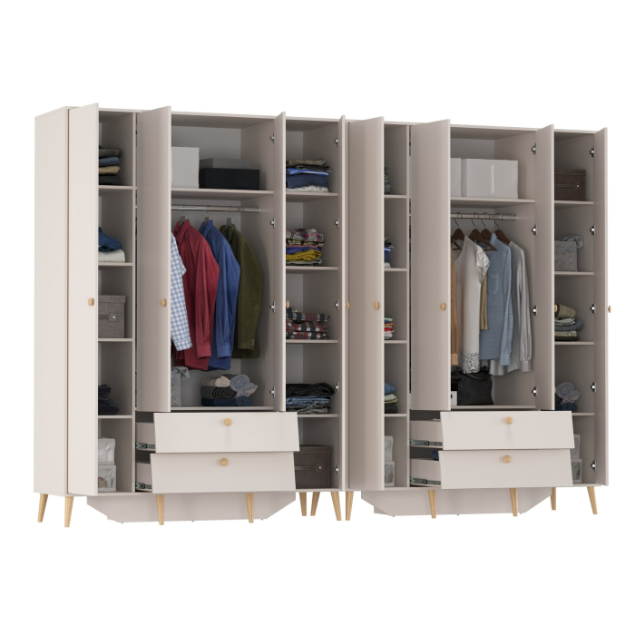 Для одежды, Два шкафа 4-х дверных в спальню Афина с ящиками и дверками