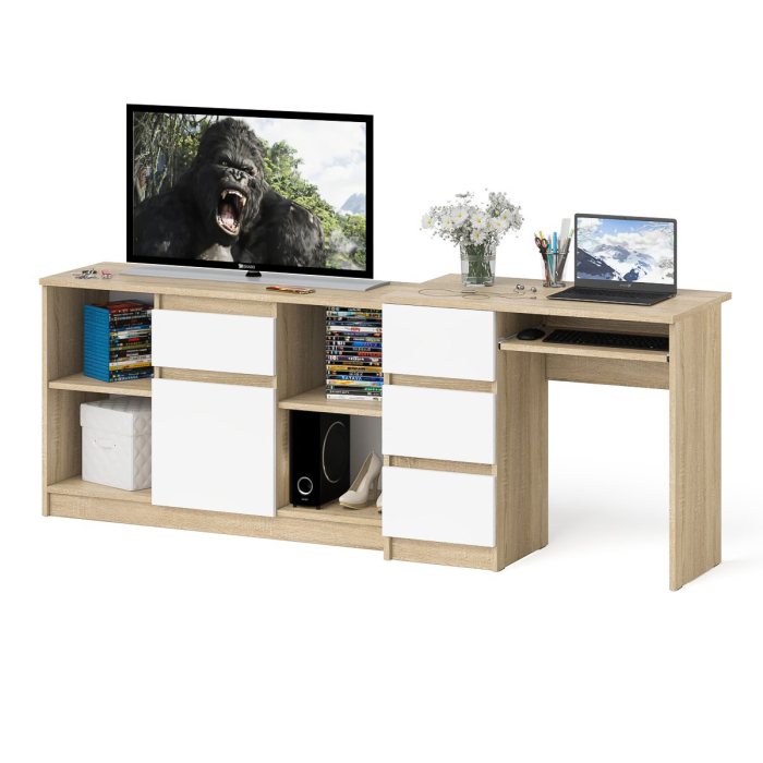 Домашние кабинеты, Стол компьютерный три ящика МС-6 левый с тумбой 1204-1 Мори