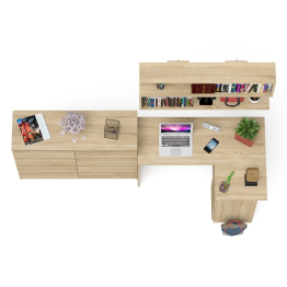 Стол компьютерный угловой с ящиками Мори МС-16 правый с навесной полкой и комодом МК1200.8