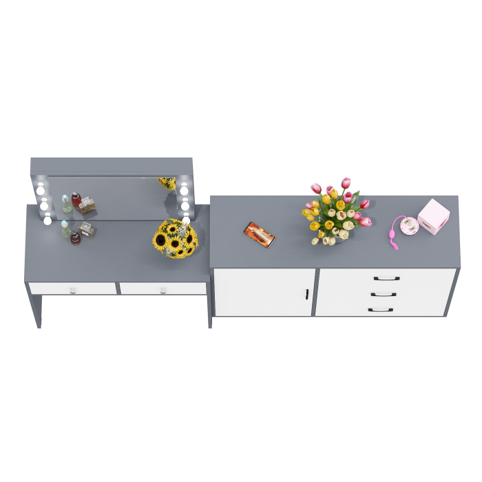 Туалетные столики, Стол туалетный для спальни с лампочками СТ-5 и тумба-комод 122-1204