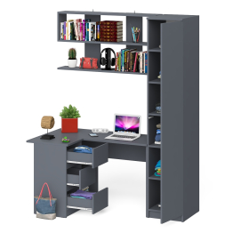 Угловой компьютерный стол с ящиками Мори МС-16 левый с книжной полкой и пеналом с полками