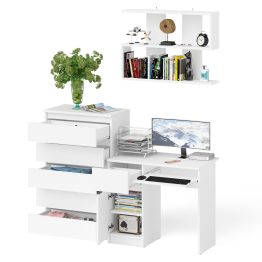 Стол компьютерный Мори с тумбой слева с высоким комодом МК700-5 и полкой 900