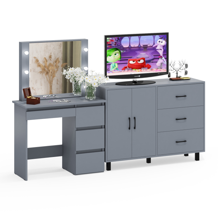 С зеркалом, Комод-тумба 123-1204 и столик косметический с подсветкой и зеркалом Сура