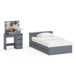Кровать с ящиками полутораспальная Ксения 1200 и туалетный столик с подсветкой Сура