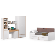 Для девочек, Вуди Компоновка № 36 белый премиум/дуб крафт золотой/саванна латте, сп. м. 900х2000 мм., б/м, о/е, матрас высотой до 200 мм.