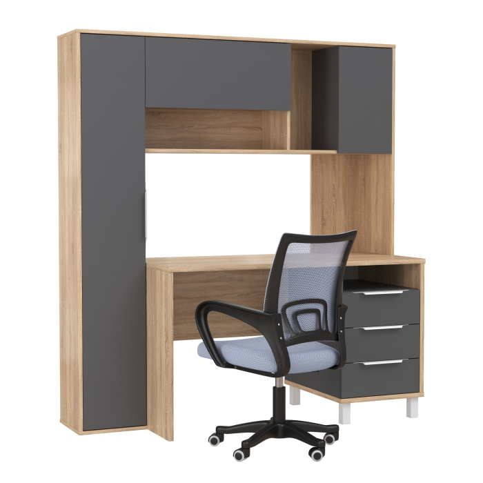 Прямые компьютерные столы, Домашний офис Моби Комфорт 12.95N и кресло 103 серое