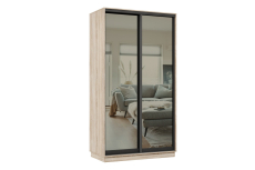 Шкафы-купе 2-х дверные, Шкаф-купе Премьер 09 (01ЗГ;01ЗГ) фасады зеркало графит/двухдверный/Профиль чёрный муар