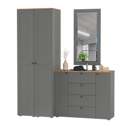 Два шкаф-пенала с полками для прихожей Остин и комод с настенным зеркалом