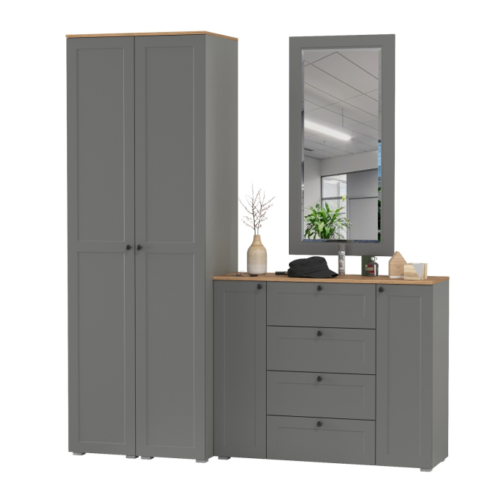 Прихожие, Два шкаф-пенала с полками для прихожей Остин и комод с настенным зеркалом