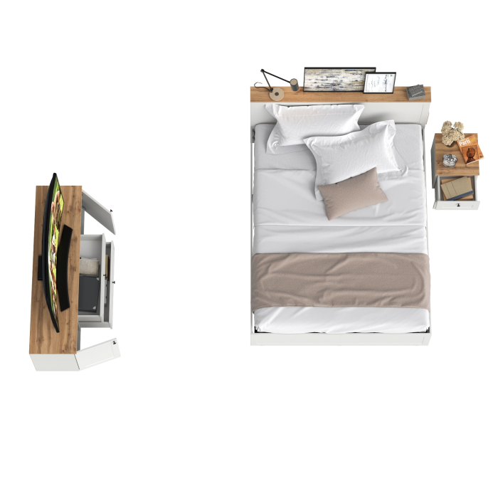 Спальные гарнитуры, Набор мебели в спальню Остин из кровати с основанием с ТВ-тумбой и прикроватной тумбы