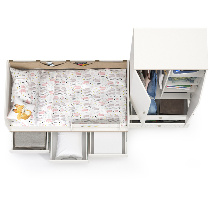 Детские комнаты, Детская кровать с ящиками и шкафом для детской одежды Эйп