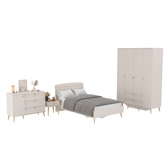 Спальные гарнитуры, Шкаф 4-х дверный Афина с кроватью 1200 с тумбочкой и комодом с дверкой