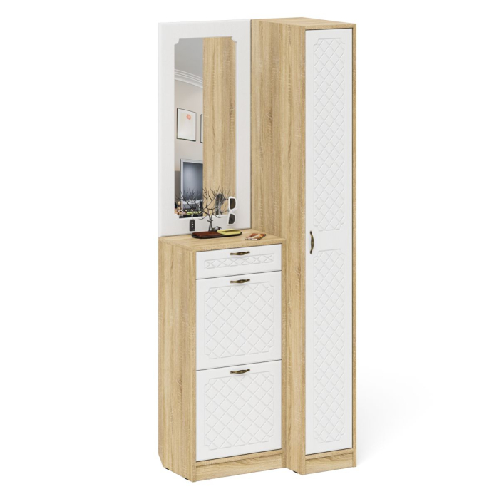 Прихожие, Пенал для прихожей П-6-500 и высокая обувница с зеркалом фрезеровка ромб