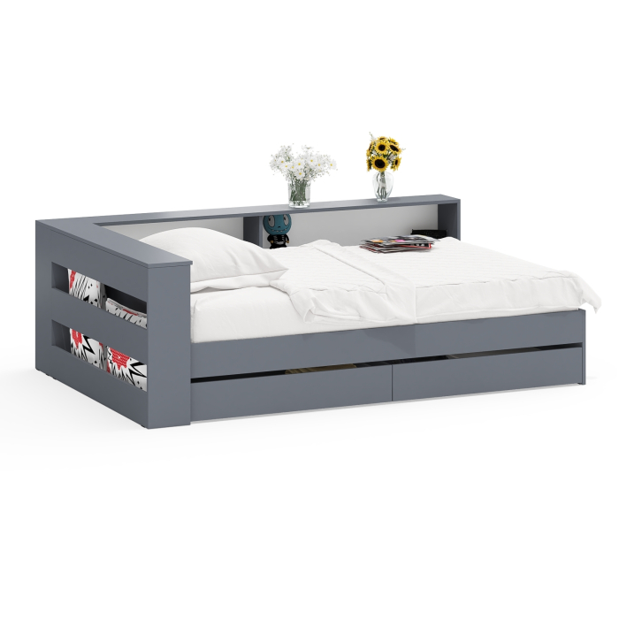 Кровати 120 см, Ксения 1200 кровать с ящиками, ящиком для белья и прикроватным блоком для вещей