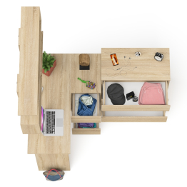 Книжная навесная полка Мори с угловым компьютерным столом МС-16 правым и комодом Мори МК800.4